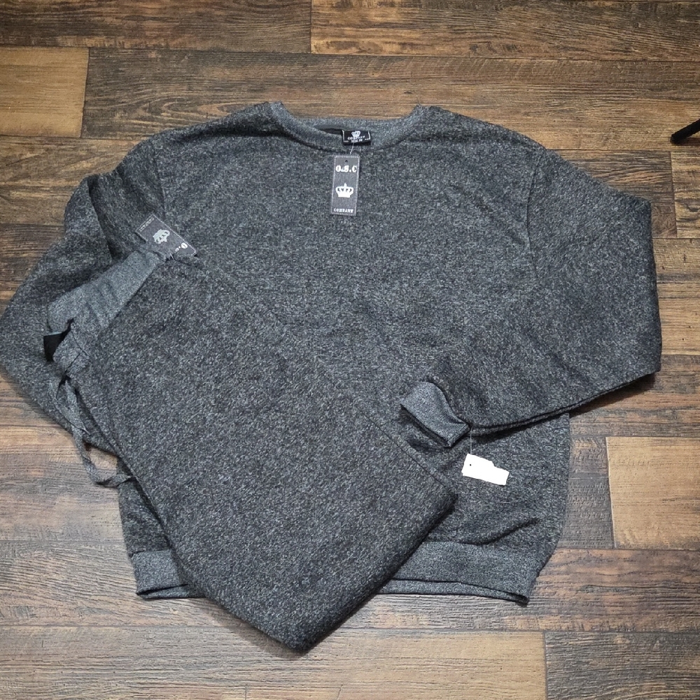 2pc Charcoal Gray Men's Sweater & Pant Set